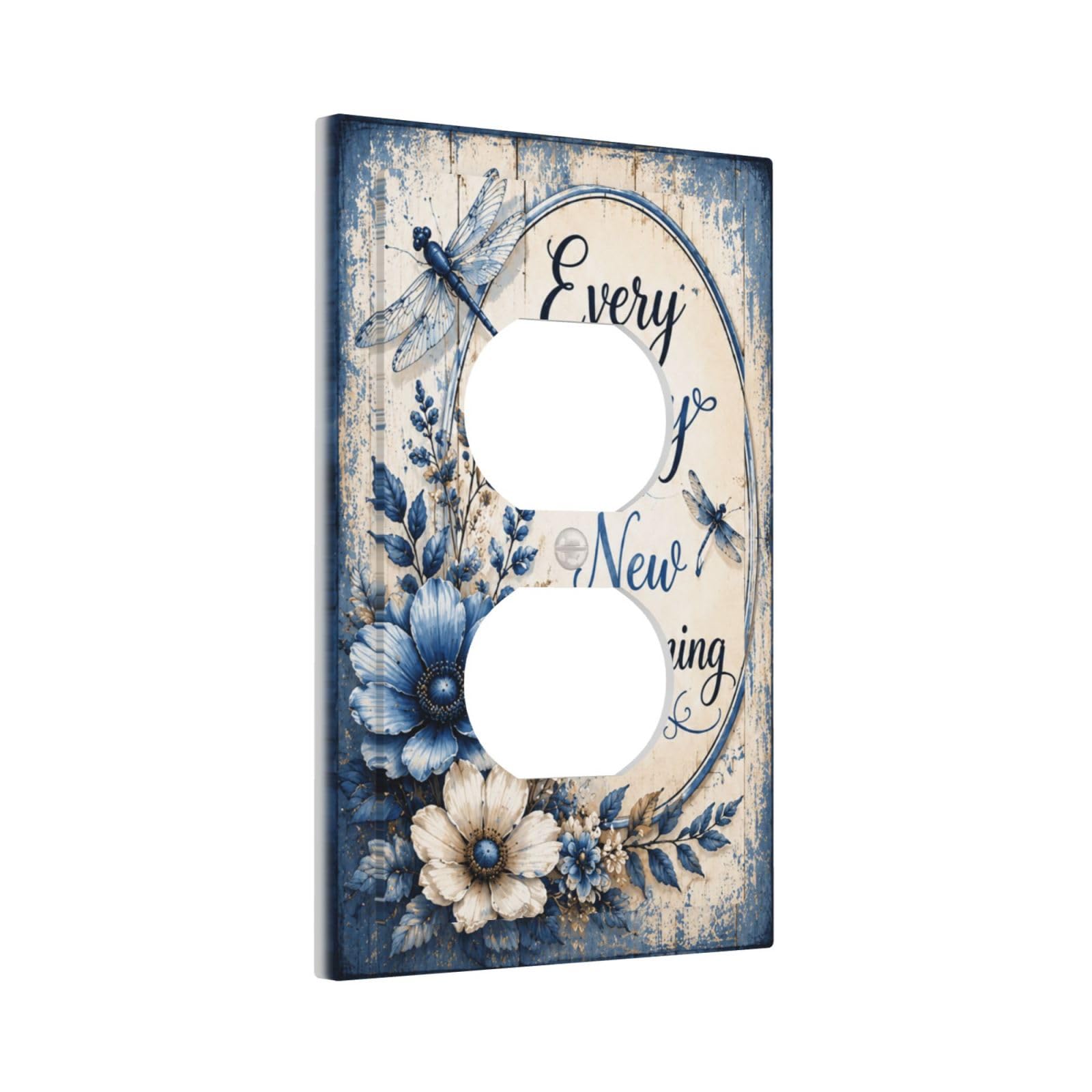 Yamxbfa Decorative Outlet Covers Inspirational Floral Quote Blue White Wildflower Dragonfly 1 Gang Duplex Light Switch Cover Plate Unique Wall Plates Switch Plate Covers for Home Decor