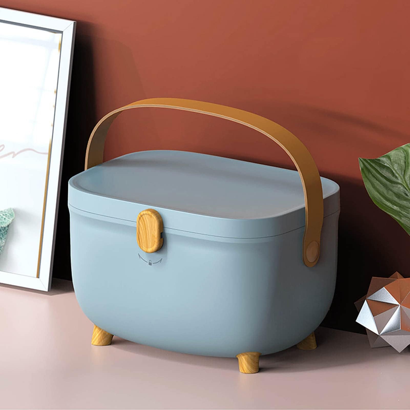 Portable Medicine Box, Reusable Plastic Medicine Storage Box Oval Double Layers Multi Grid Large Capacity Medical Box Organizer for Home Dorm(blue)