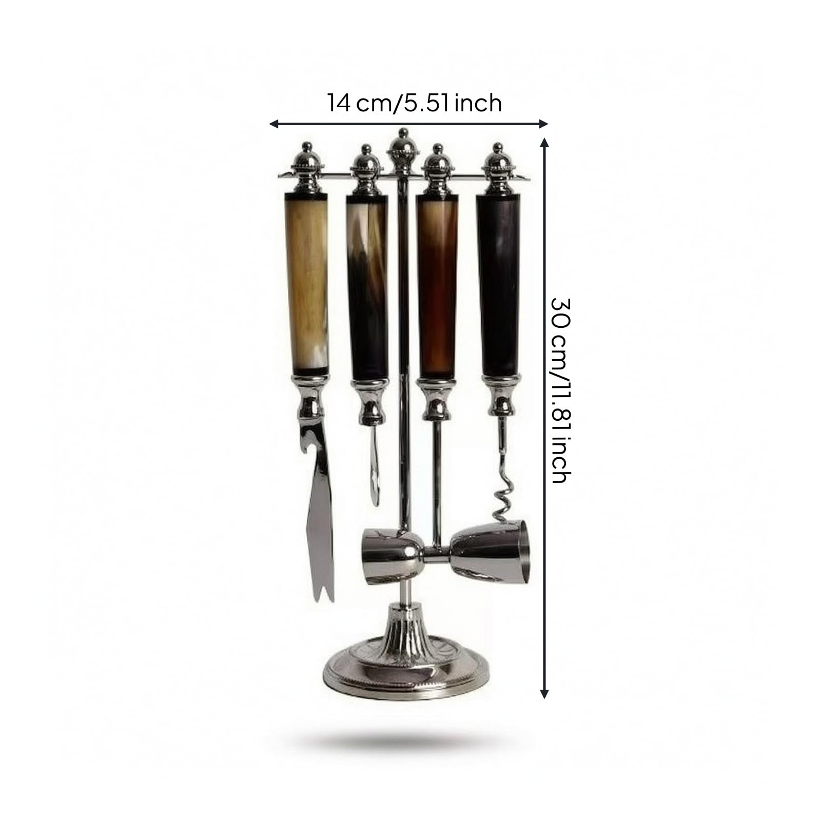 Juego Bar con Soporte Elegante Set Coctelería con Soporte Utensilio para Coleccionistas, 14 9 30cm, Juego De Herramientas para Vino De Cuerno De Buey