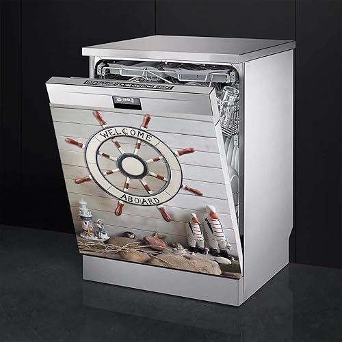 Miniatura 6 de OEME Decoración náutica, cubierta frontal magnética para lavavajillas, calcomanía autoadhesiva de timón para cocina, nevera, puerta, adorno de