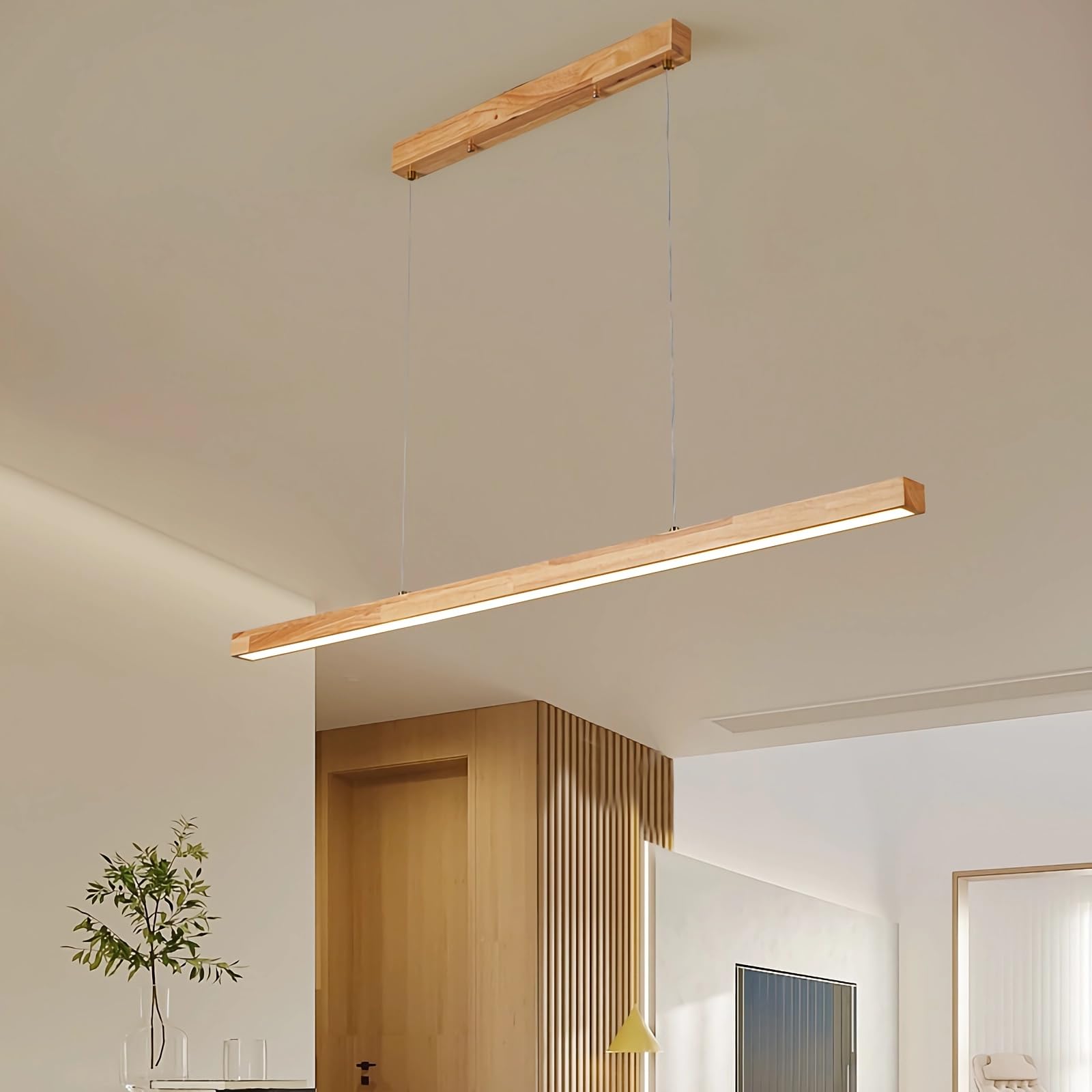 Lámpara colgante de madera de 100 cm blanca regulable con mando