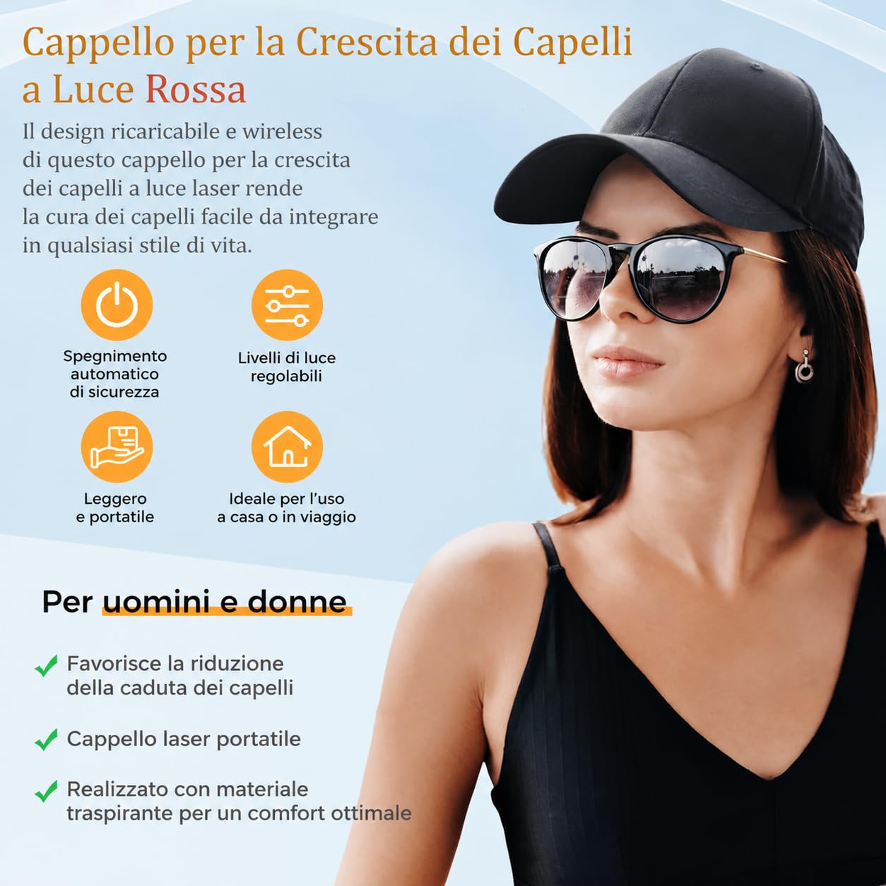 Cappellino Ricrescita Capelli, Senza fili 660nm & 850nm Cappello Laser per la Ricrescita dei Capelli, Migliora La Salute Del Follicolo, Trattamento Anti-Caduta per Uomo e Donna