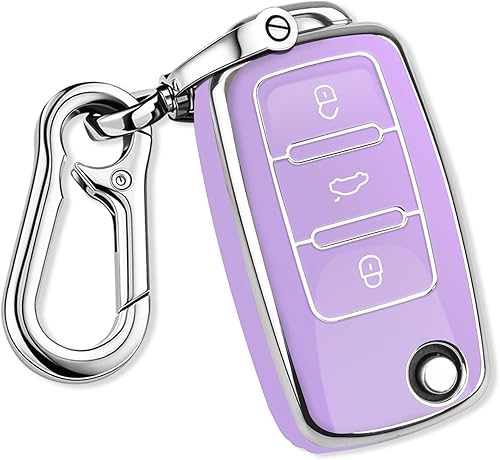 QBUC Funda para llavero VW con llavero de poliuretano termoplástico suave con ribete plateado, compatible con Volkswagen Jetta Beetle, Santana,