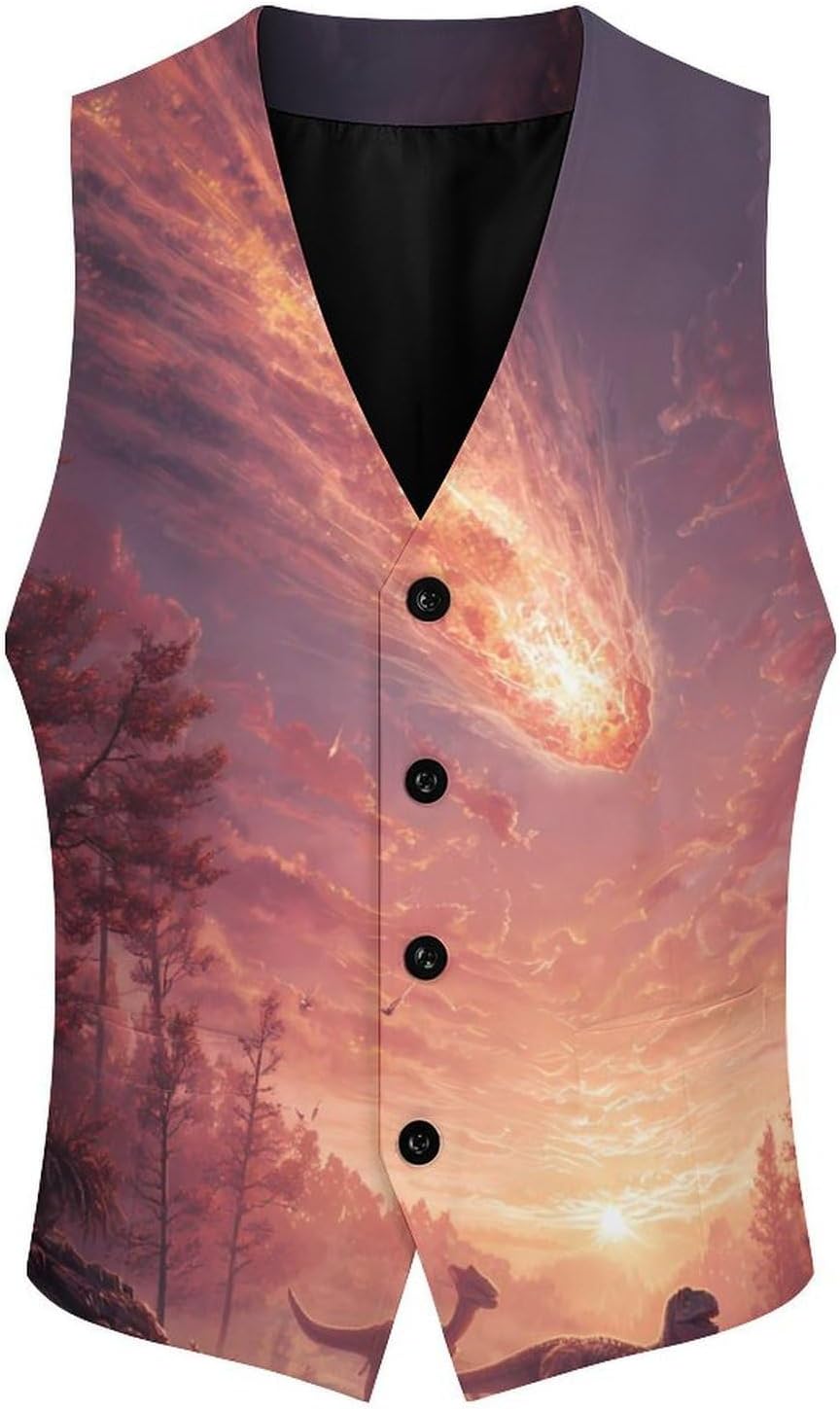 Planetary Impacting Fashion Suit Vest for Men Slim Fit Waistcoat Business Casual Dress Tuxedo