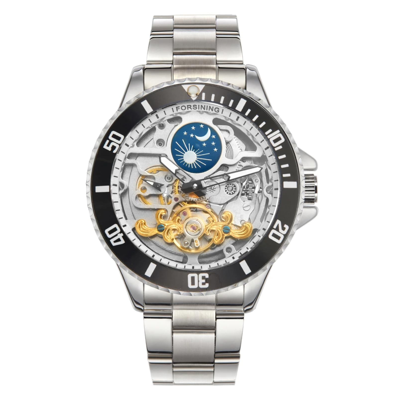 Luksusowy męski automatyczny mechaniczny zegarek z fazą księżyca Tourbillon