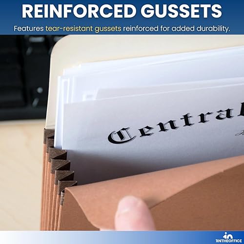 Miniatura 6 de 1InTheOffice Bolsillos expandibles para archivos, organizador de archivos de acordeón, tamaño carta, marrón rojizo, 8 1/2 x 11 pulgadas, capacidad