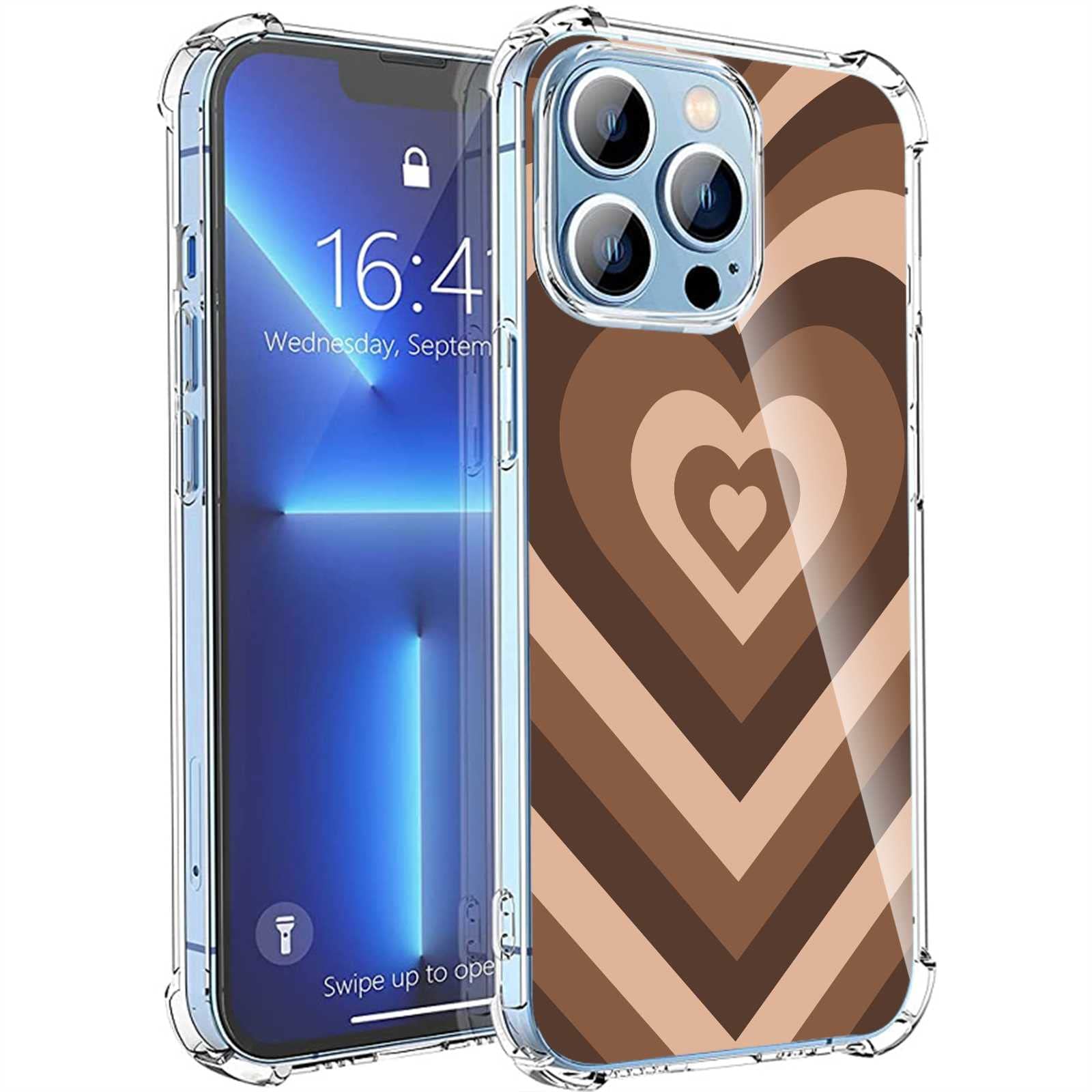 MAXBUS Compatible with iPhone 14 Pro Heart Case, Brown Love Heart Coffee Latte Swirl Graphic for iPhone Case Women Girls, Stylish Soft TPU Valentines Gifts Case for iPhone 14 Pro