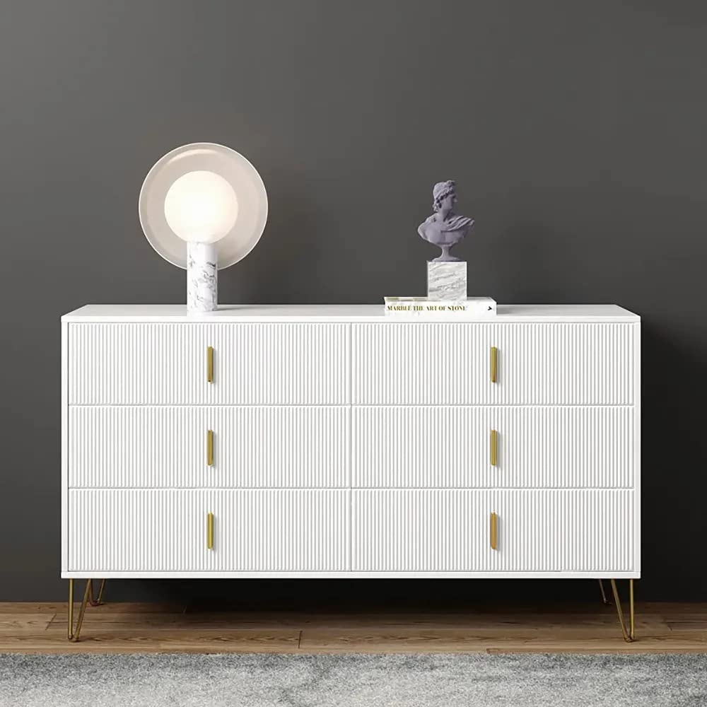 NG Decor, White Accent Cabinet with 6-Drawers Modern Buffet Cabinet with Storage