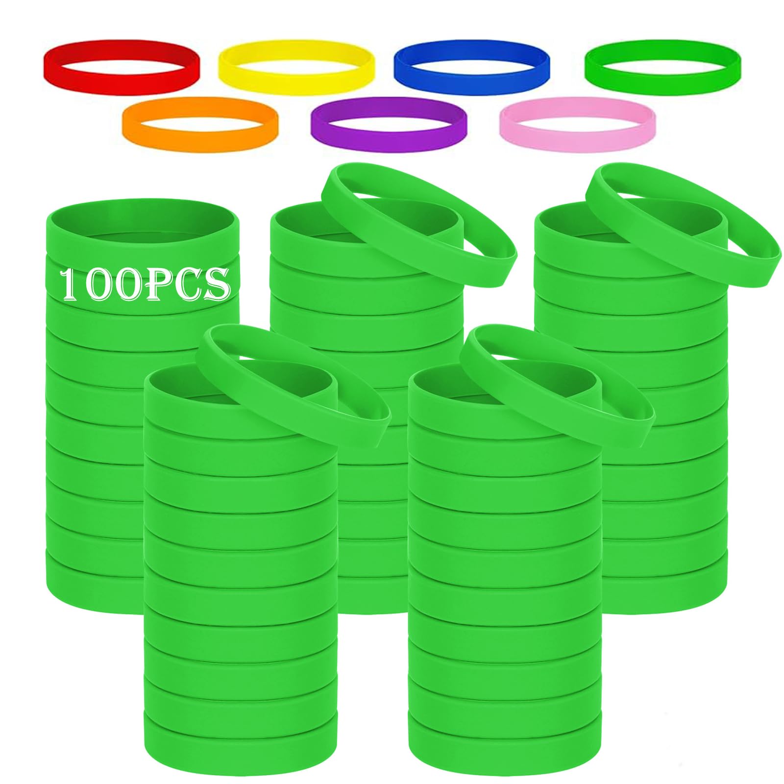 THXIY 100PCS 7'' Silicone Wristbands for Kids Teens, Kids Blank Silicone Wristbands Elastic Bracelets Rubber Bracelet Wrist bands bulk Party Teacher