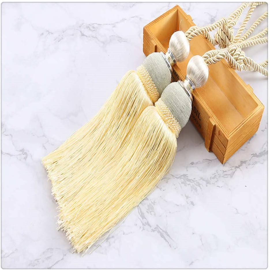 Curtains Tieback Tassel,Curtain Holder, Vintage Curtains Tieback Tassel Hanging Ball Ropes - 1 Pair Curtain Tie Buckle Holdback Window Treatment Accessories - Red (Color : Light Yellow)