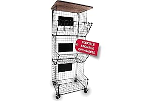 Granrosi 3 Tier Rolling Fruit and Vegetable Storage with Wooden Tabletop and Wheels
