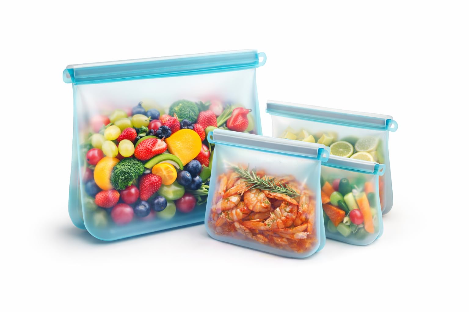 Wiederverwendbare Silikon-Lebensmittelbeutel – 6er Set (3×1L + 3×1,5L) – BPA-frei – Auslaufsicher – Gefrierfach & Mikrowelle | BPA-frei