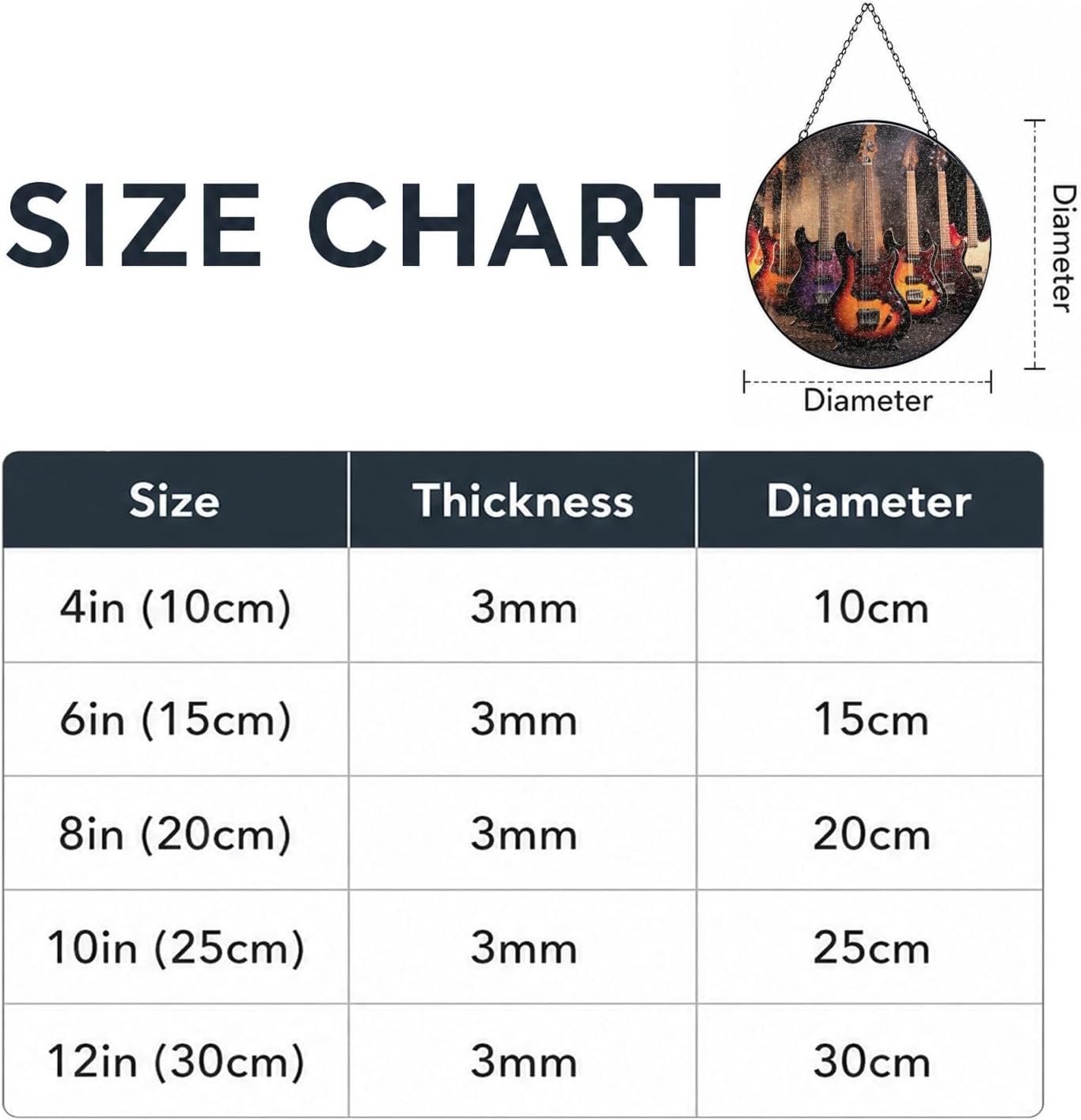 Cool Electric Guitar Stained Glass Suncatcher for Window Hanging Sun Catcher Ornament for Women Men Suncatcher for Home Decor, 6in（15cm） Round Glass Ornament for Mother's Day Birthday Gift