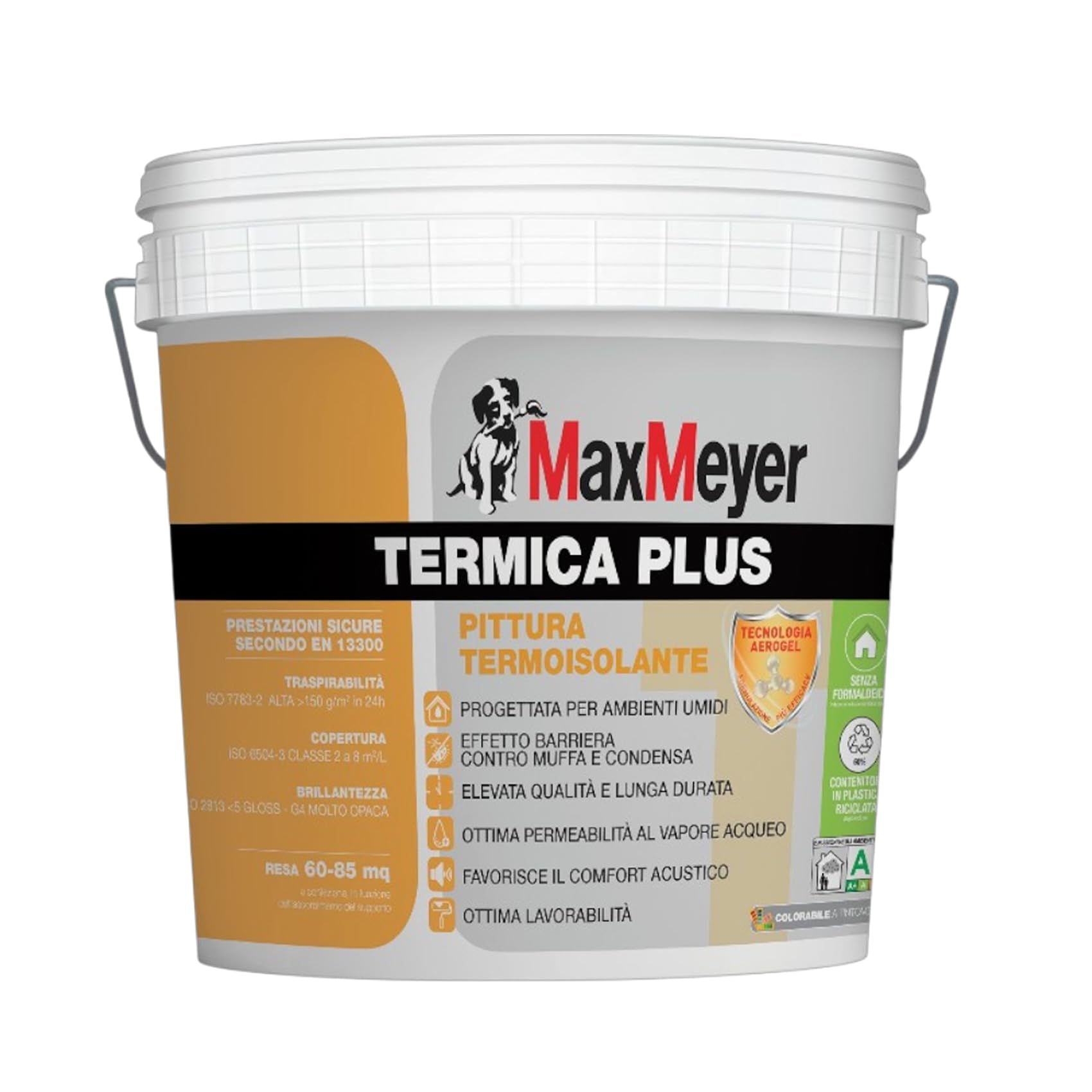 MAXMEYER Termica Plus, Pittura Termica Anticondensa per Interni, Azione Antimuffa Certificata, Bianco, 12 Litri