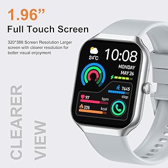 Jugeman Smartwatch for Men, Women, 1.96 Inches Smartwatch with Calls/Answers, 113 + Sports Smart Watch with Pedometer/24H Sleep Heart Rate Monitor, Waterproof IP68, Tracker for Android iOS Silver