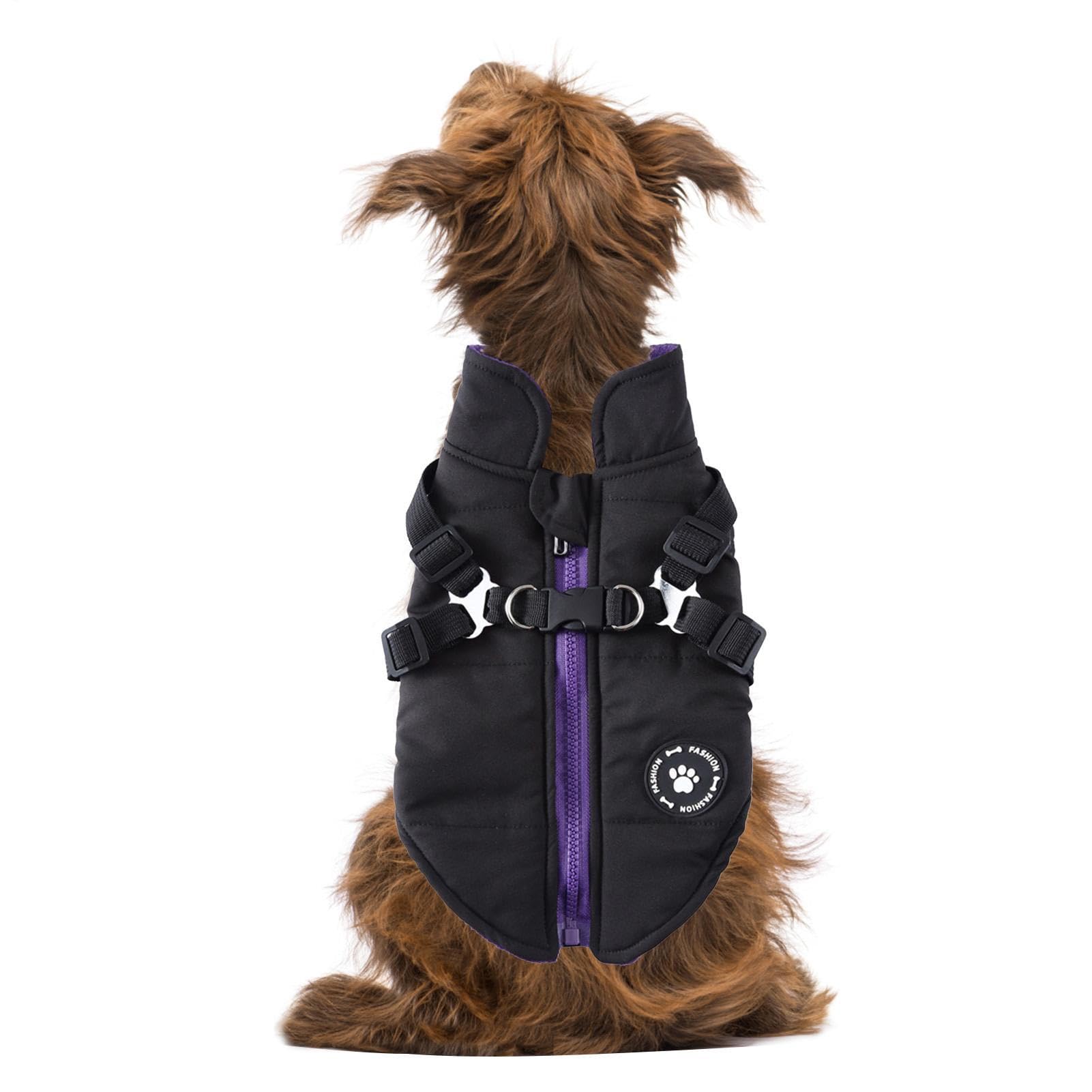 Cold Weather Coats - Warm Zip Up Dog Vest Jacket with Harness Winter Small Dog Coat | Coat Harness Winter Warm Vest Jacket Waterproof Cotton Costume
