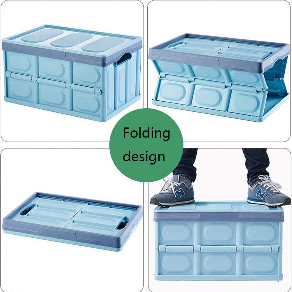 MU Grande boîte de rangement pliable, bacs de rangement pour organisateur, boîte de rangement en plastique, finissage de vêtements de bureau pour livre de cosmétiques,Bleu,53 * 36 * 29cm