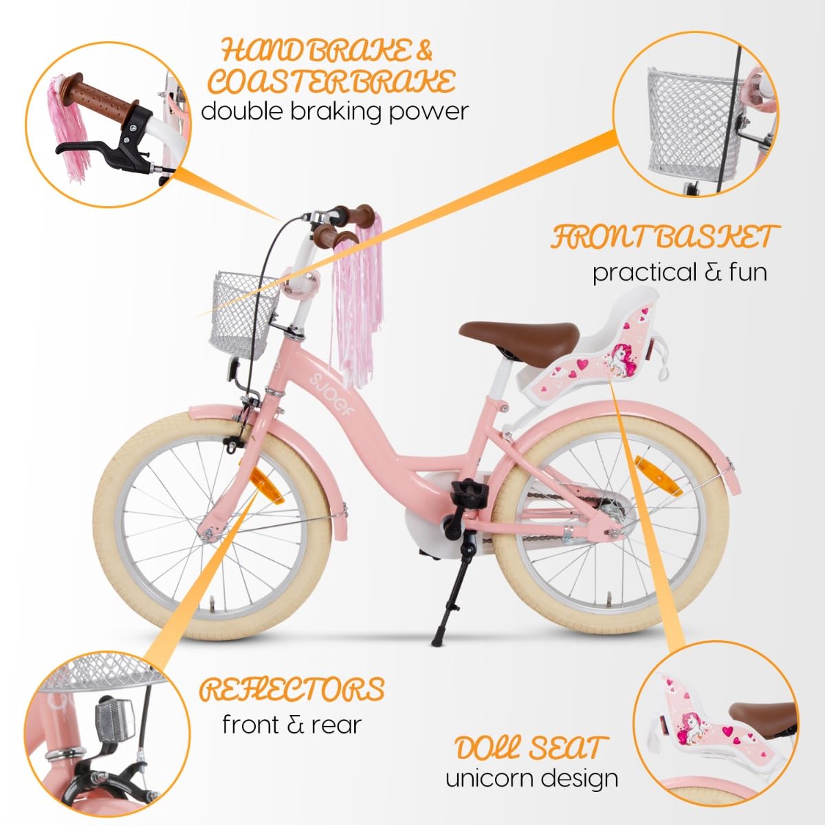 Dolly Kinderfahrrad 18 Zoll | Ab 5-7 Jahre | einfache Montage (95% vormontiert) | Kinder Fahrrad für Mädchen/Jugend | Kleidergröße von 103 bis 118 cm | inklusive Seitenständer - Rosa