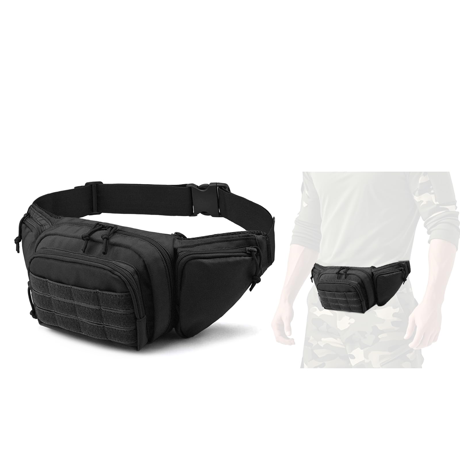 Taktyczna saszetka na broń Fanny Pack dla mężczyzn, regulowana saszetka na pas z kieszeniami na zamek błyskawiczny, codzienna saszetka biodrowa do ćwiczeń, podróży
