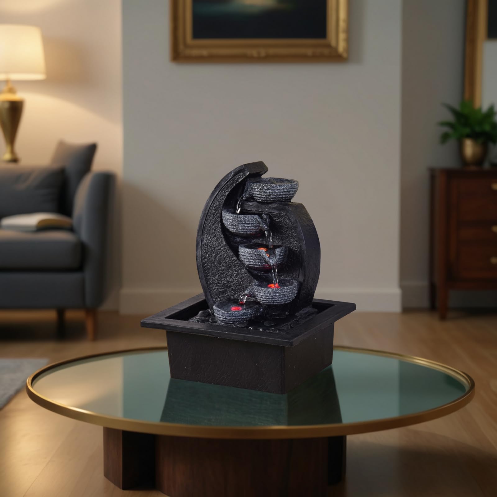Zen'Light, Cascata-V2 Fontana poliresina, Colore: Grigio/Nero 17 x 21 x 26 cm