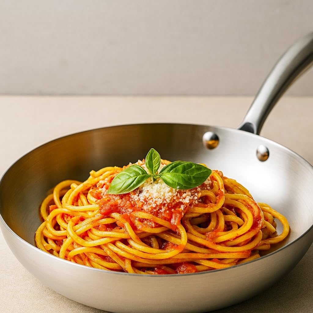 Generico Padella Gourmet Professionale, Padella in Acciaio Inox a 3 Strati, Compatibile con Induzione, Lavabile in Lavastoviglie, Resistente fino a 400°C (26 cm)