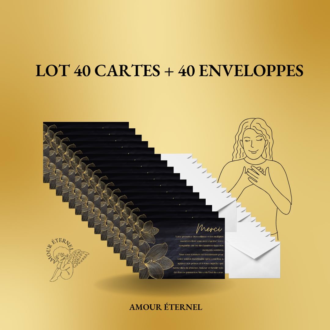 Amour Éternel Parent Deces Thank You Card Set, Black, Lot de 40 - Image 3