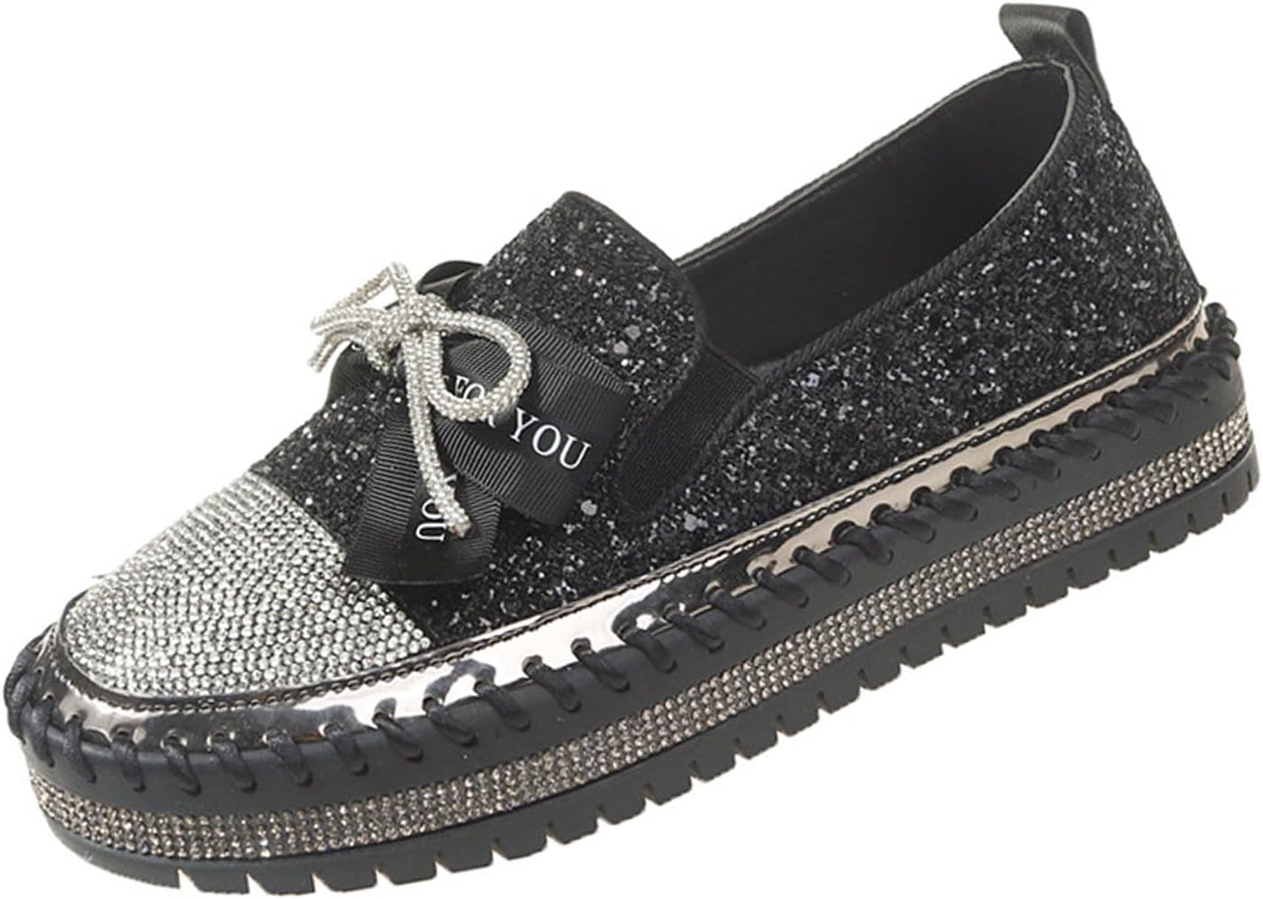 AMAZIDEAL Women's Loafers - Glitter Bow Design