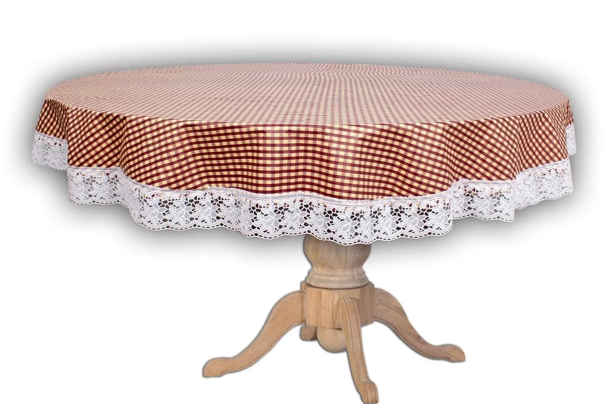 Center & Dining Table Cover Brown Color Check Printed Table Cloth with White Lace - Waterpoof & Dustproof Round Shape Table Cloth (40" Round)-Table Cloth Brown 16-image-38