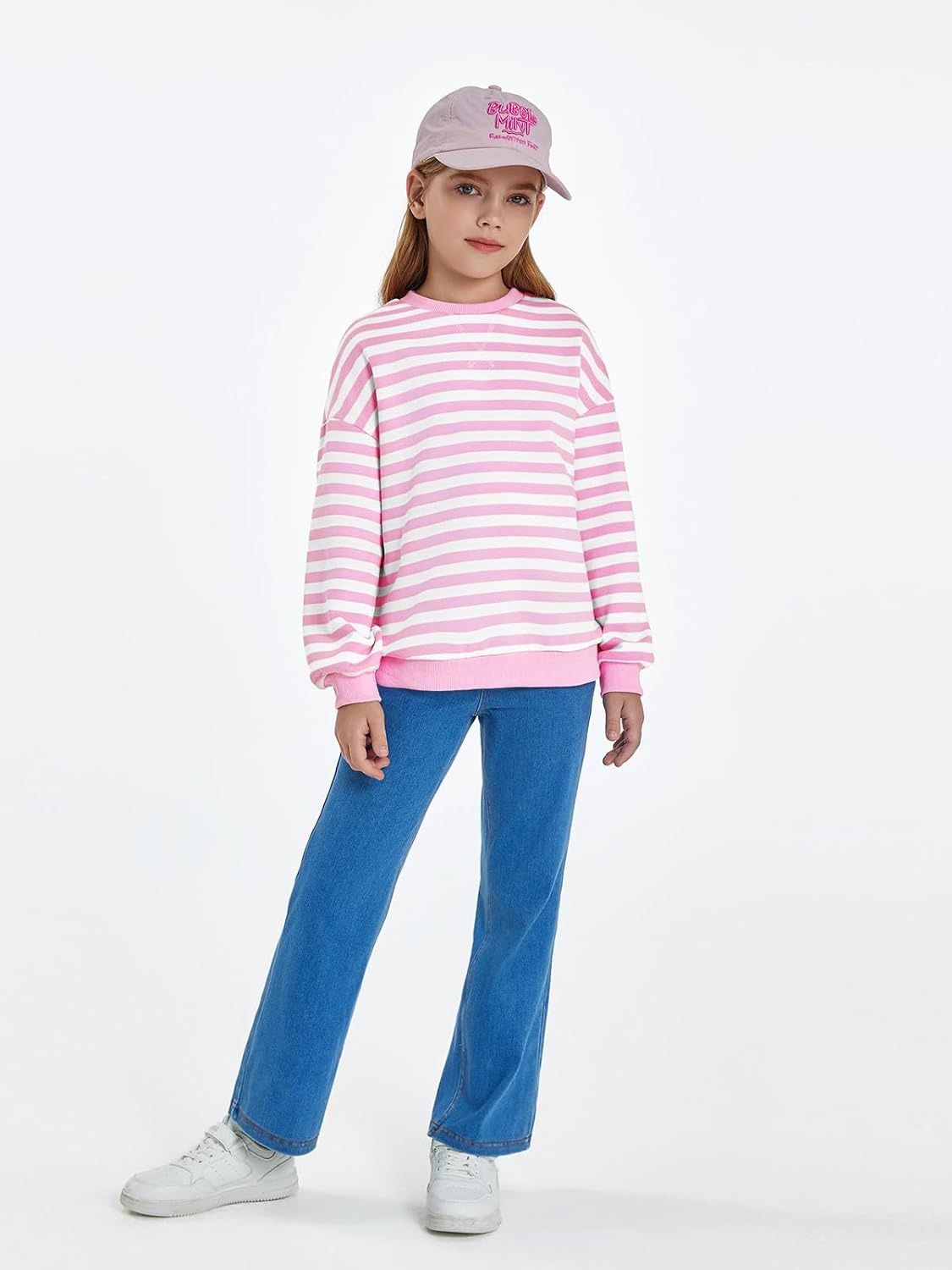 Haloumoning Girls Striped Crewneck Sweatshirt Kids Long Sleeve Oversized Fashion Pullover Tops Fall Clothes 5-14 Years - Image 4
