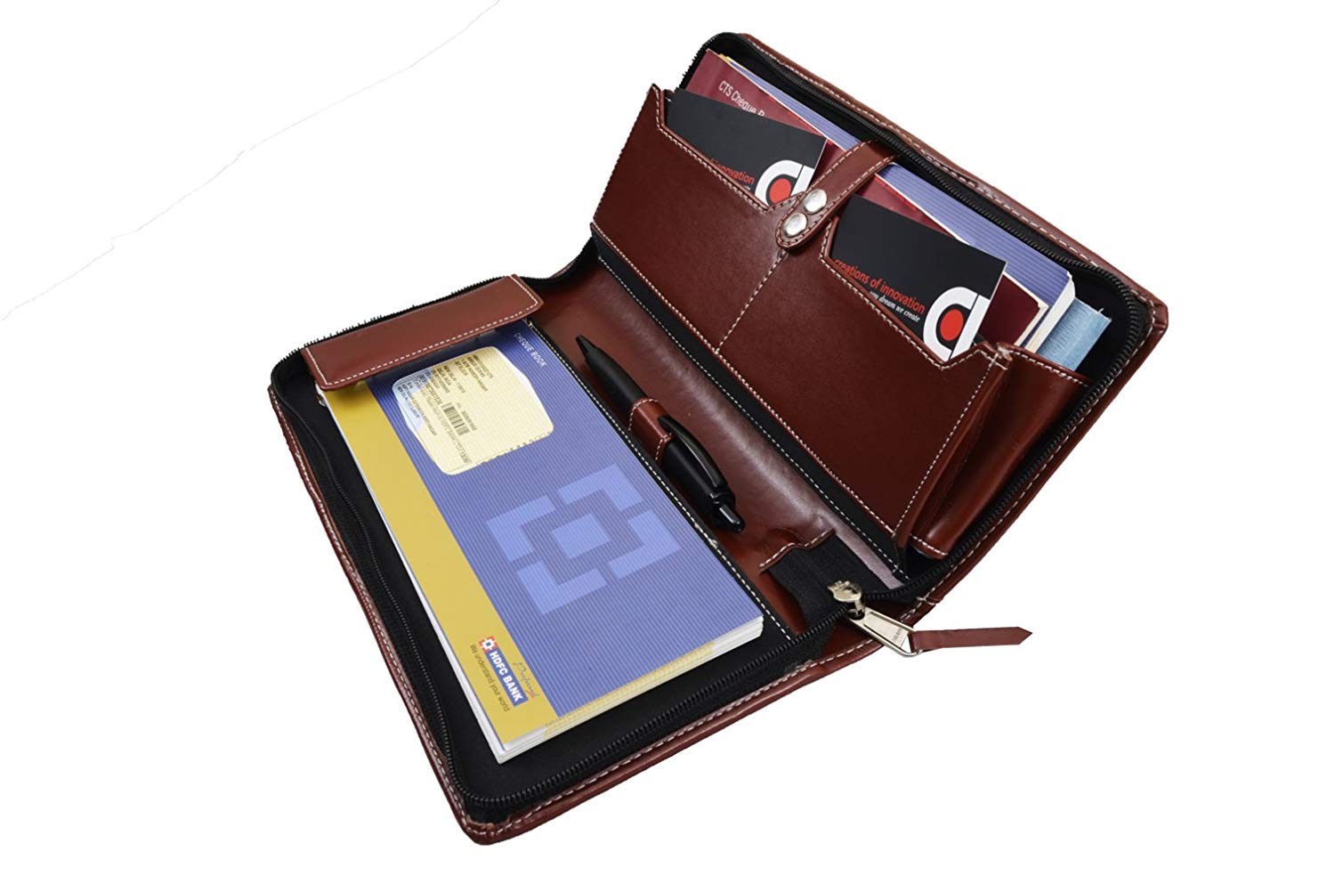 COI Expendable Brown Leatherette Cheque Book Holder/Document Holder