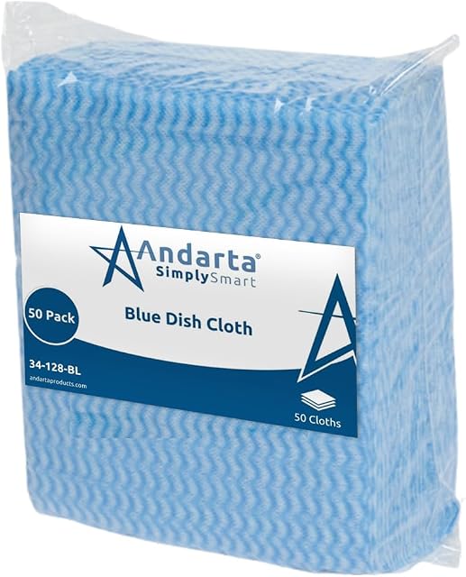 Andarta Blue J All Purpose Dish Cleaning Cloth - Pack of 50 Cloths | Multipack Cloth to Clean All Surfaces - Kitchen, Bathroom, General Areas