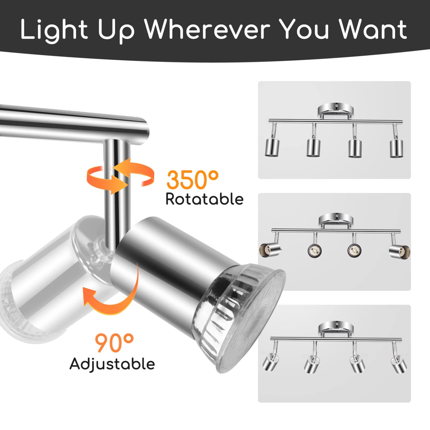 Aigostar Lámpara de Techo LED Focos， Plafón con Focos GU10 4 Luces para Ángulo Ajustable y Giratorio para Interior Focos de Techo Orientables para Dormitorio Cocina (Sin bombillas)