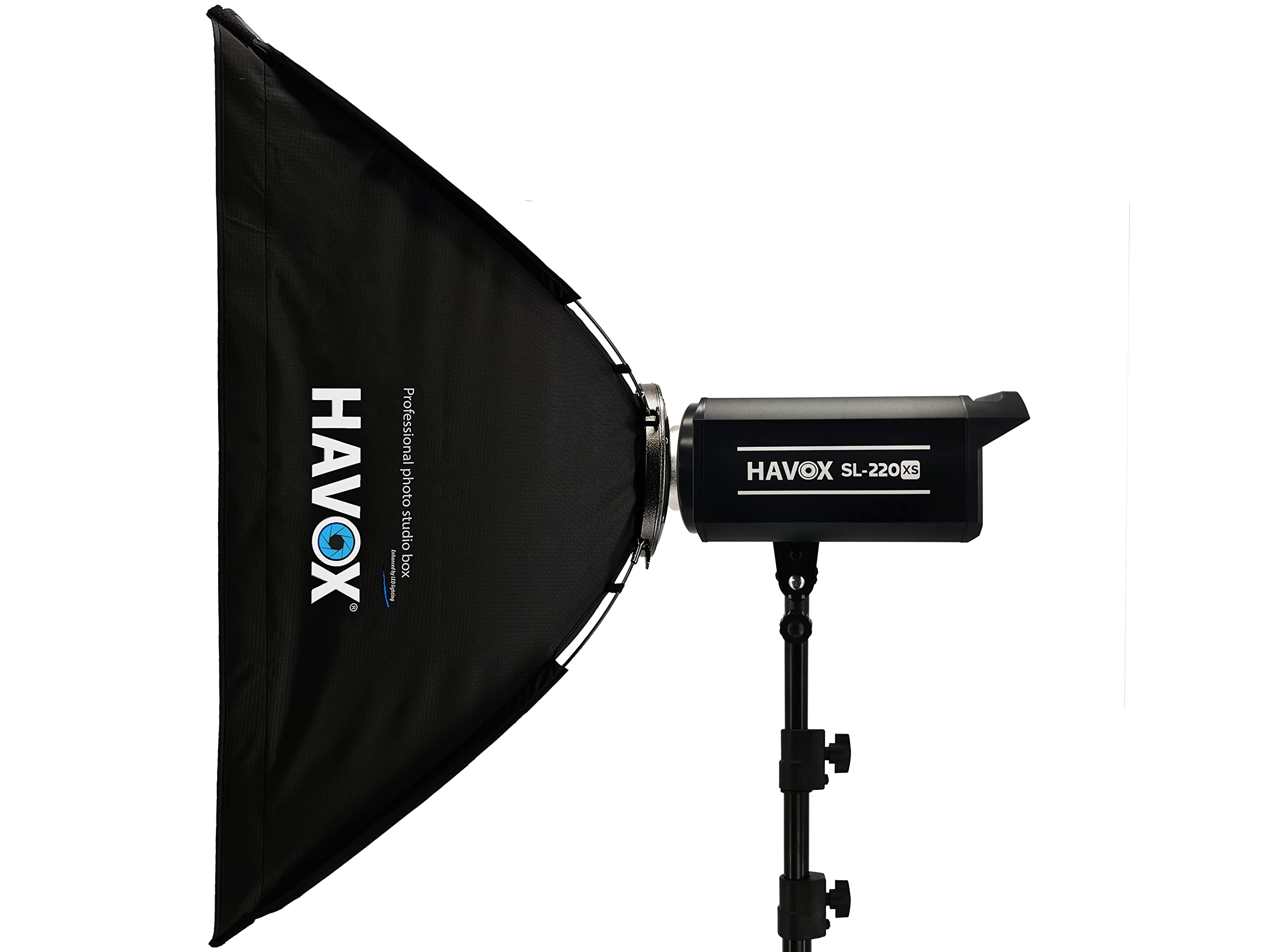 HAVOX - SL-220XS - Softbox Luce continua 220 W Photo Video 5600 K - CRI97+ / TLCI97+ / Fissaggio Bowens - Illuminazione studio fotografico professionale con display digitale