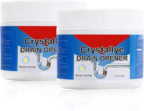 Crystal Lye Drain Opener Powerful Unclogging Action for Bathroom & Kitchen Pipes 2PC