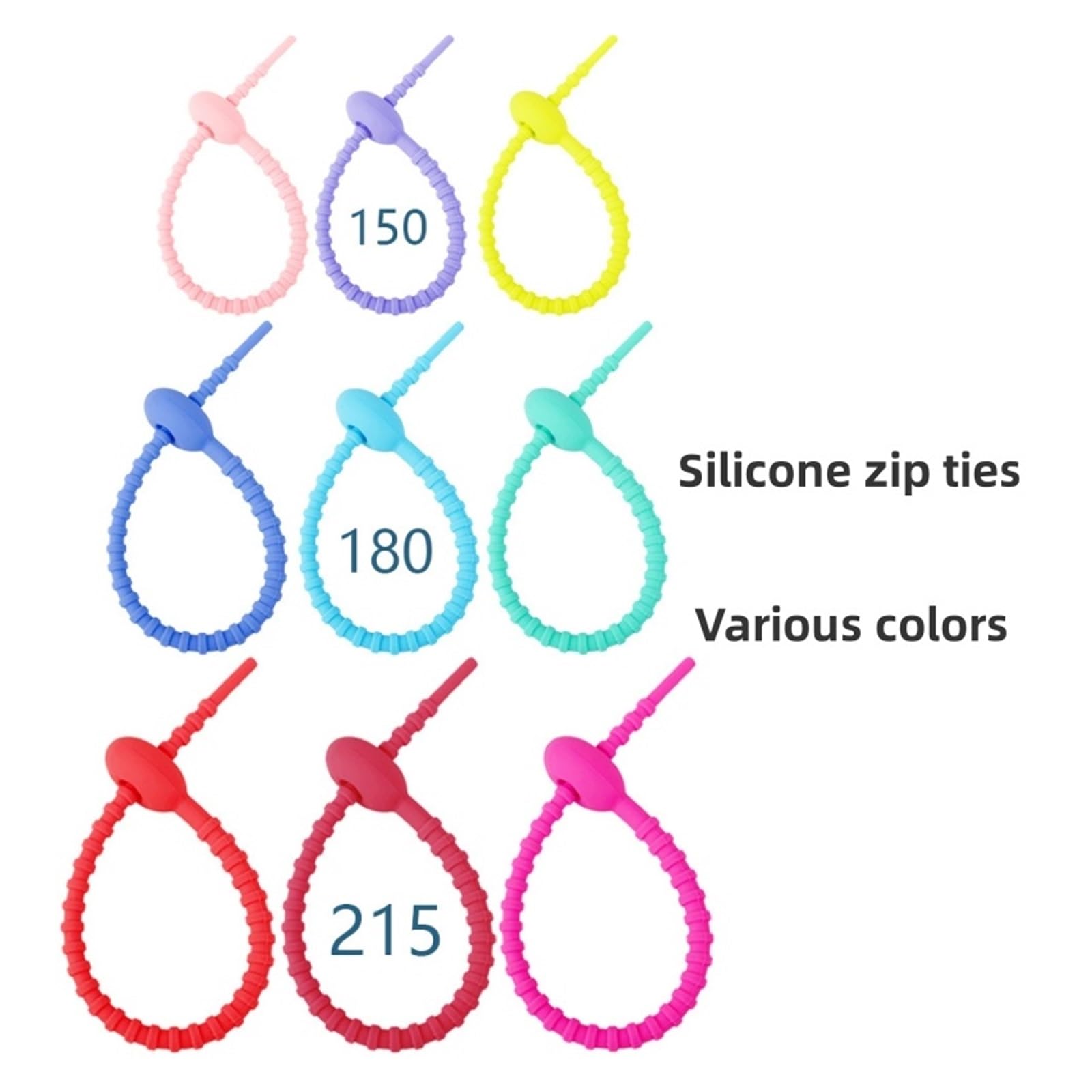 Fascette in silicone multicolori, Fascette in silicone Twist Snake, fascette in multicolore 150-215 mm(White,215mm)