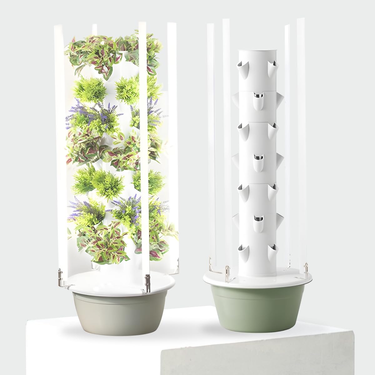 Flora Indoor Hydroponic Garden Tower with LED Grow Lights - Self-Watering Hydroponics System with Pump, Adapter, and Net Pots for Growing Herbs &
