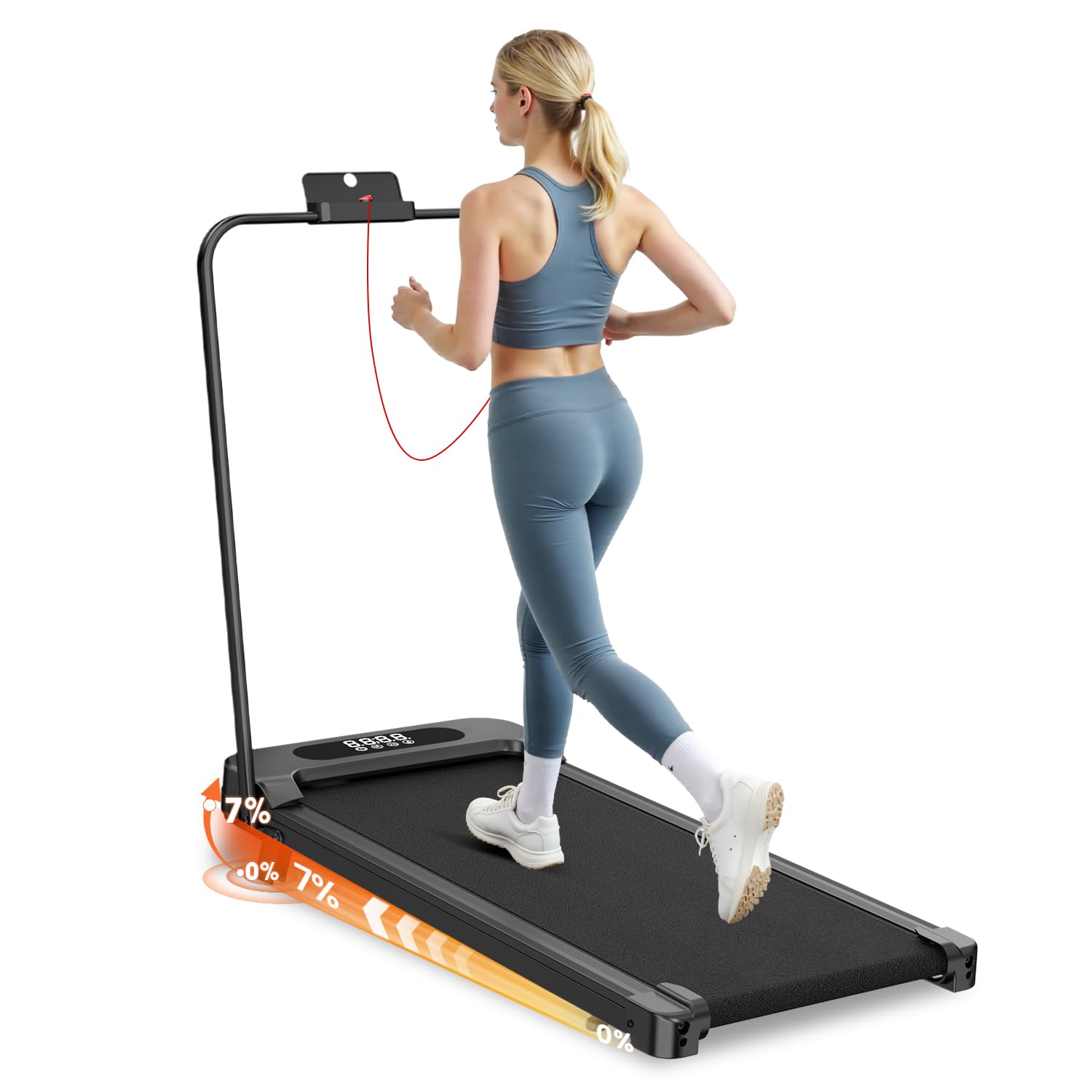 bigzzia Folding Treadmill for Home, Walking Pad with Incline and Handle, 1-8km/h, 2.5HP Electric Treadmill Under Desk with Remote Control & LED Display, 130kg Capacity (Black)