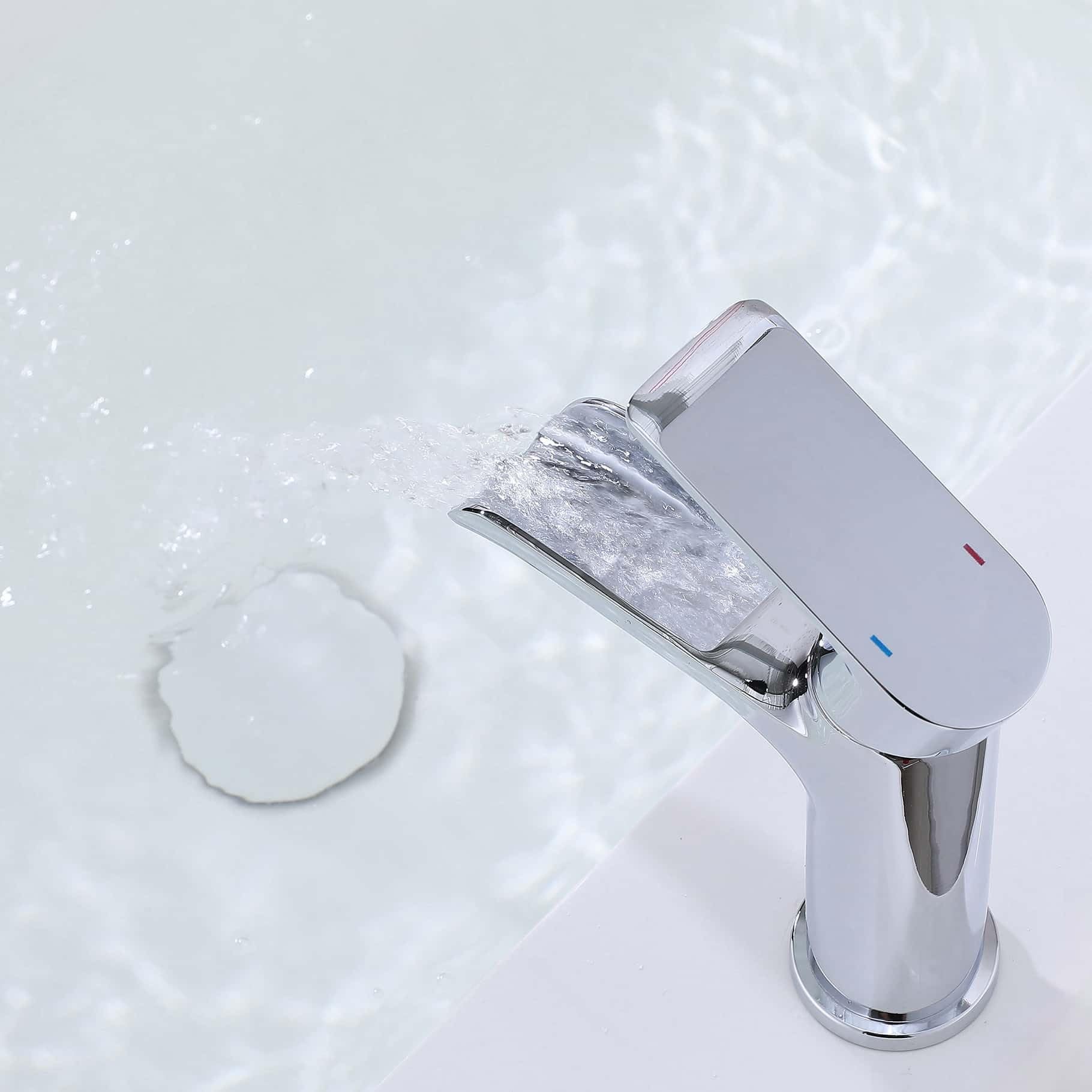 Rubinetto per lavabo a cascata cromato, rubinetto bagno cascata,Rubinetto lavandino per bagno, miscelatore monocomando lavandino,Miscelatore bagno in ottone