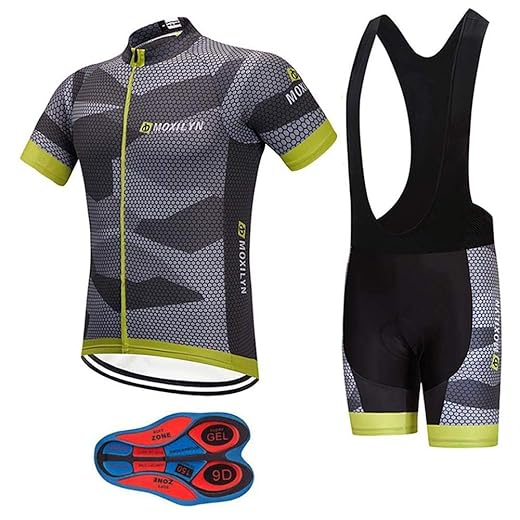 Men's Quick-Dry Cycling Jersey Set Road Bike Bicycle Shirt + Bib Shorts with 9D Gel Padded MTB Riding Clothing kit
