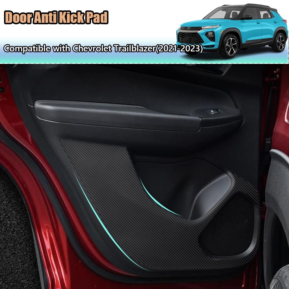 Kakash Custom Interior Accessories for Trailblazer 2021 2022 2023 Leather Door Anti Kick Pad Stickers,Side Edge Film Protector Stickers 4 pieces/set(Carbon Fiber)
