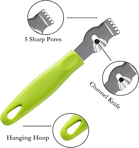 Miniatura 5 de 3 Uds. Limón Zester Herramienta Pelador de cítricos Rallador Zester con mango de plástico Acero inoxidable Rallador de frutas Cuchillo de pelar