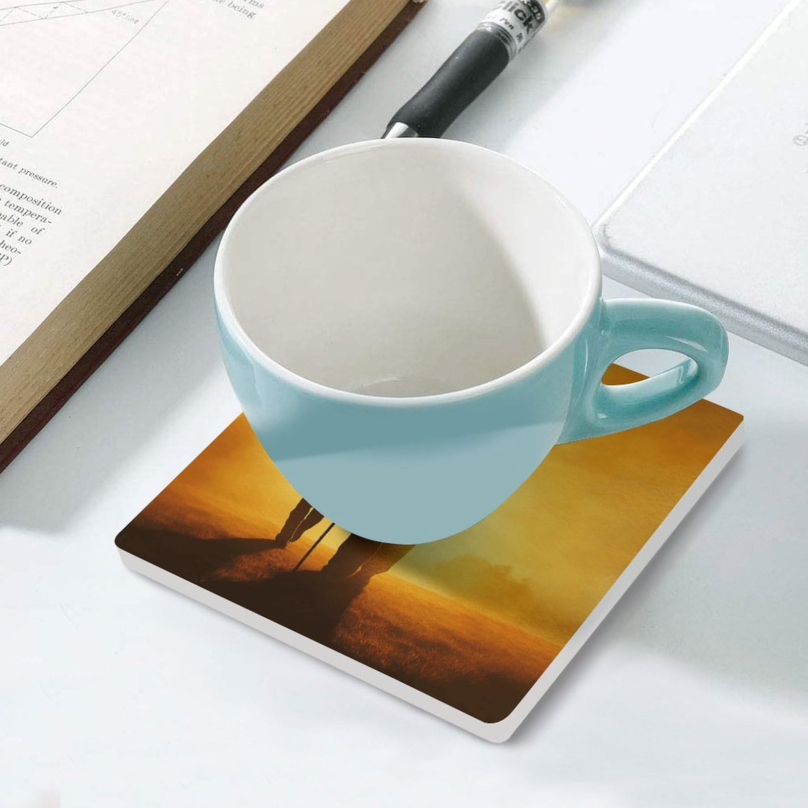 Posavasos con diseño de silueta de un anciano, para mesa de café, reutilizable, para tipos de tazas, bebidas calientes o frías, 9 cm