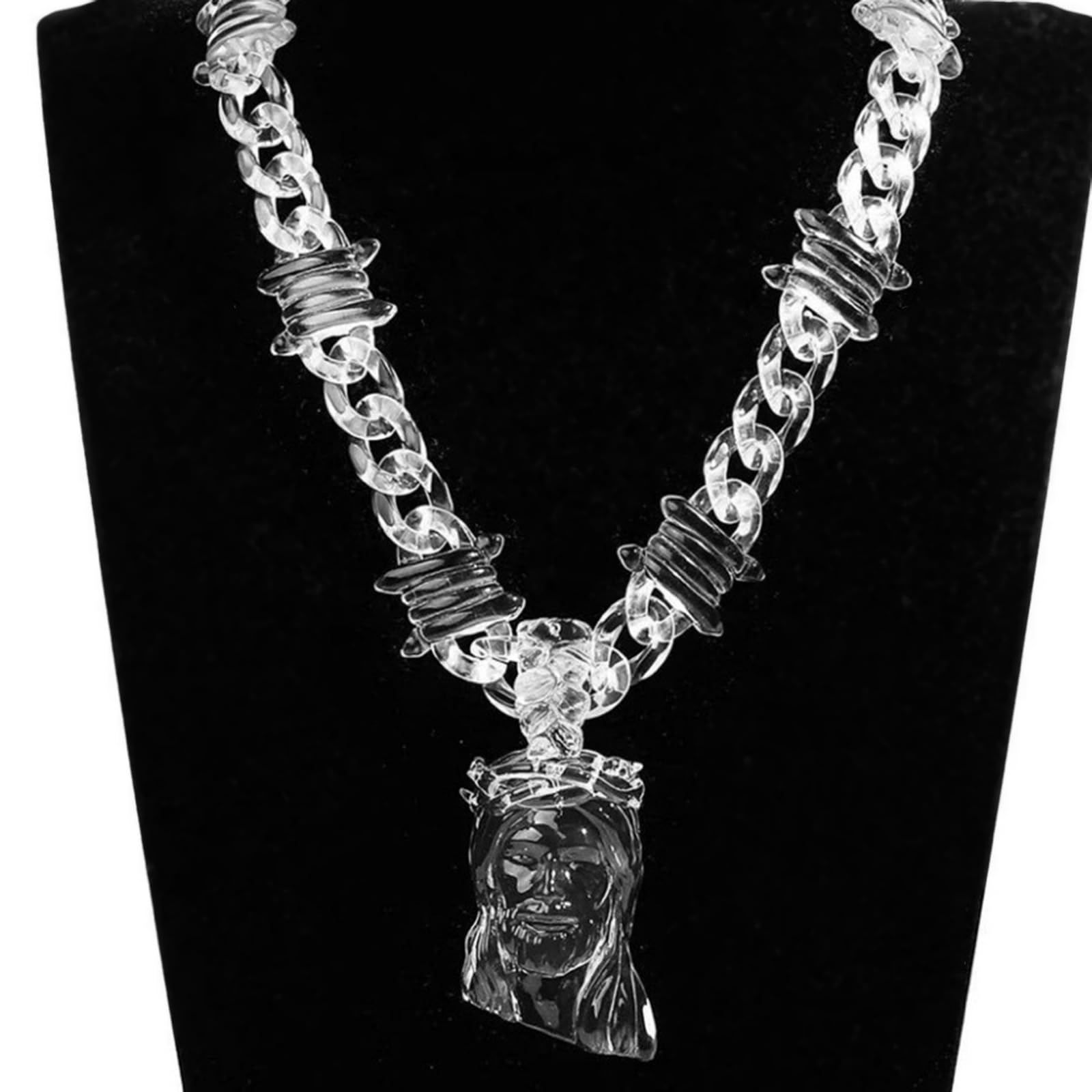 Collana girocollo in resina ovale vintage con clip esagerata con disegni ovali per feste e riunioni