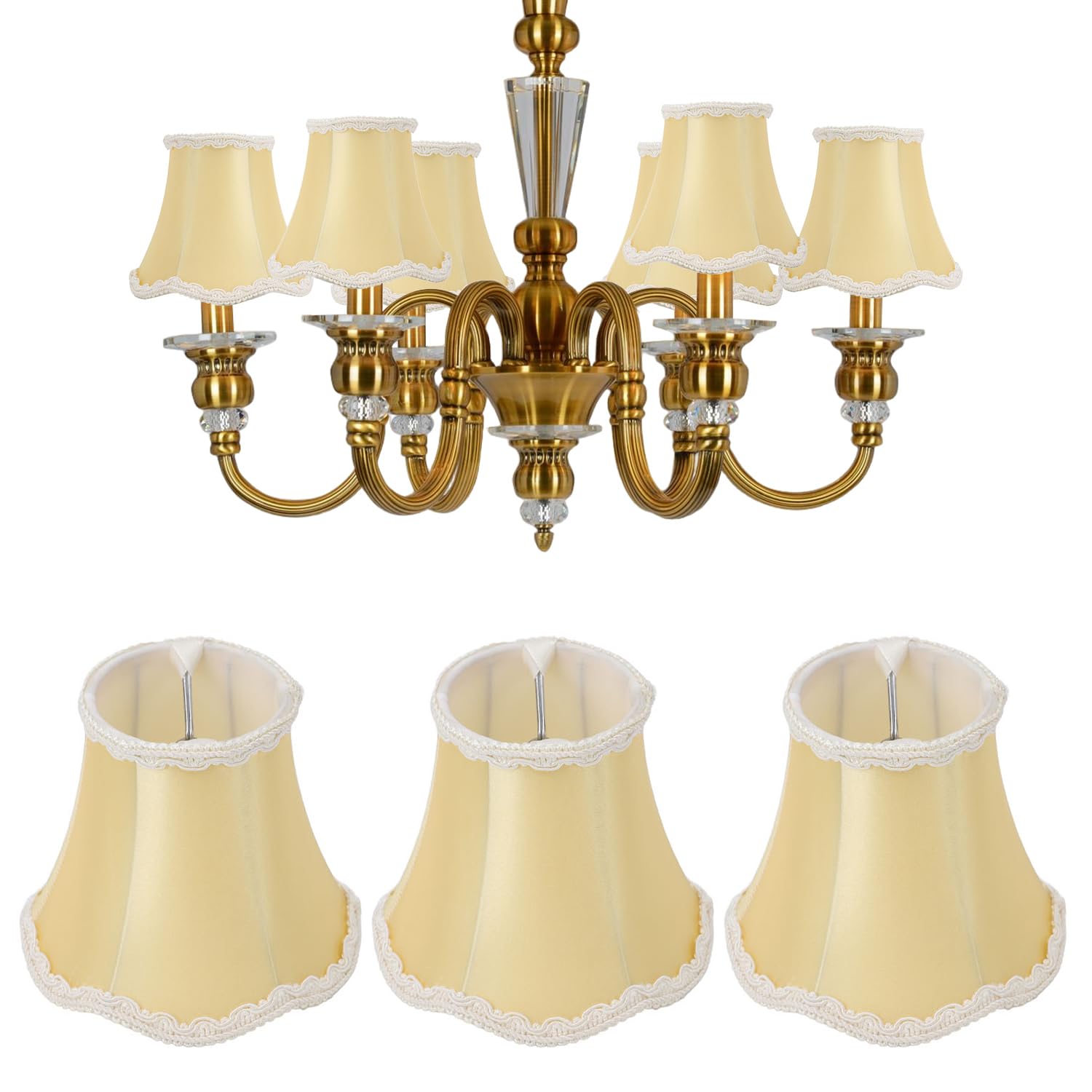 Fabric Lamp Shade, 3Pcs E14 Clip On Vintage Bell Shaped Cloth Lampshade Candle Bulb Lamp Cover Lightingshade Decorative Table Lamp Replacement Shades for Bedroom Table Chandelier