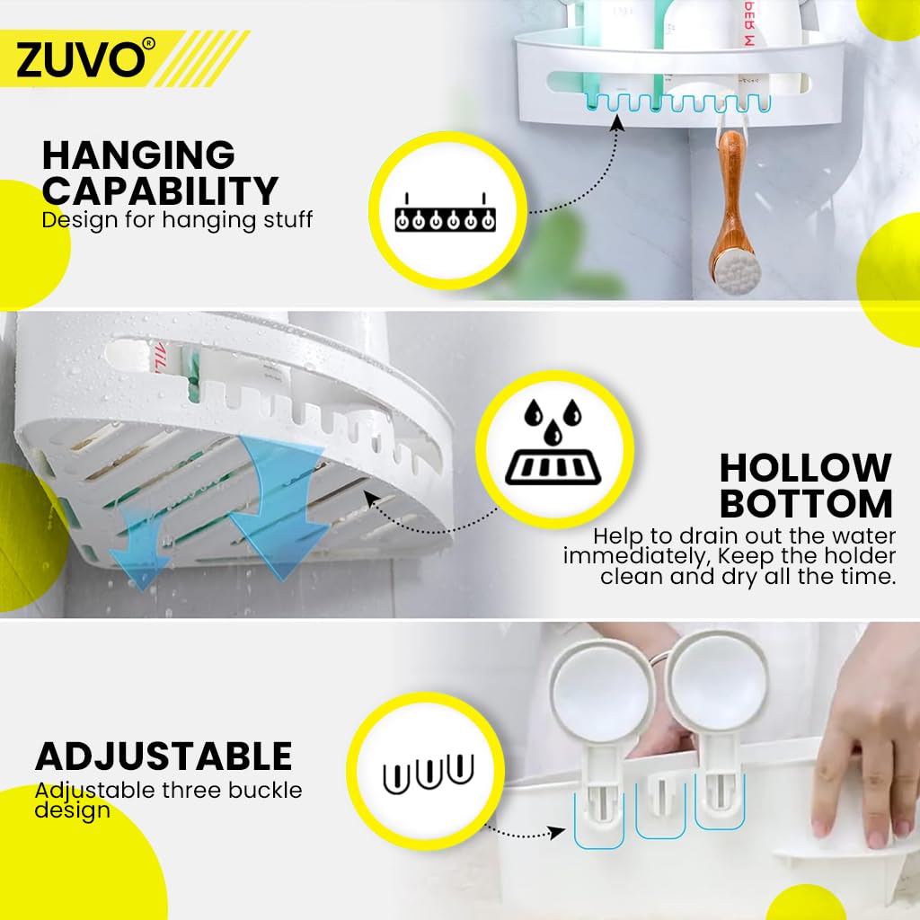 Budget & Good Shower Caddy Suction Cup No-Drilling Removable Bathroom Organizer Storage Heavy Duty Shelf Basket For Bath Shampoo Conditioner - White