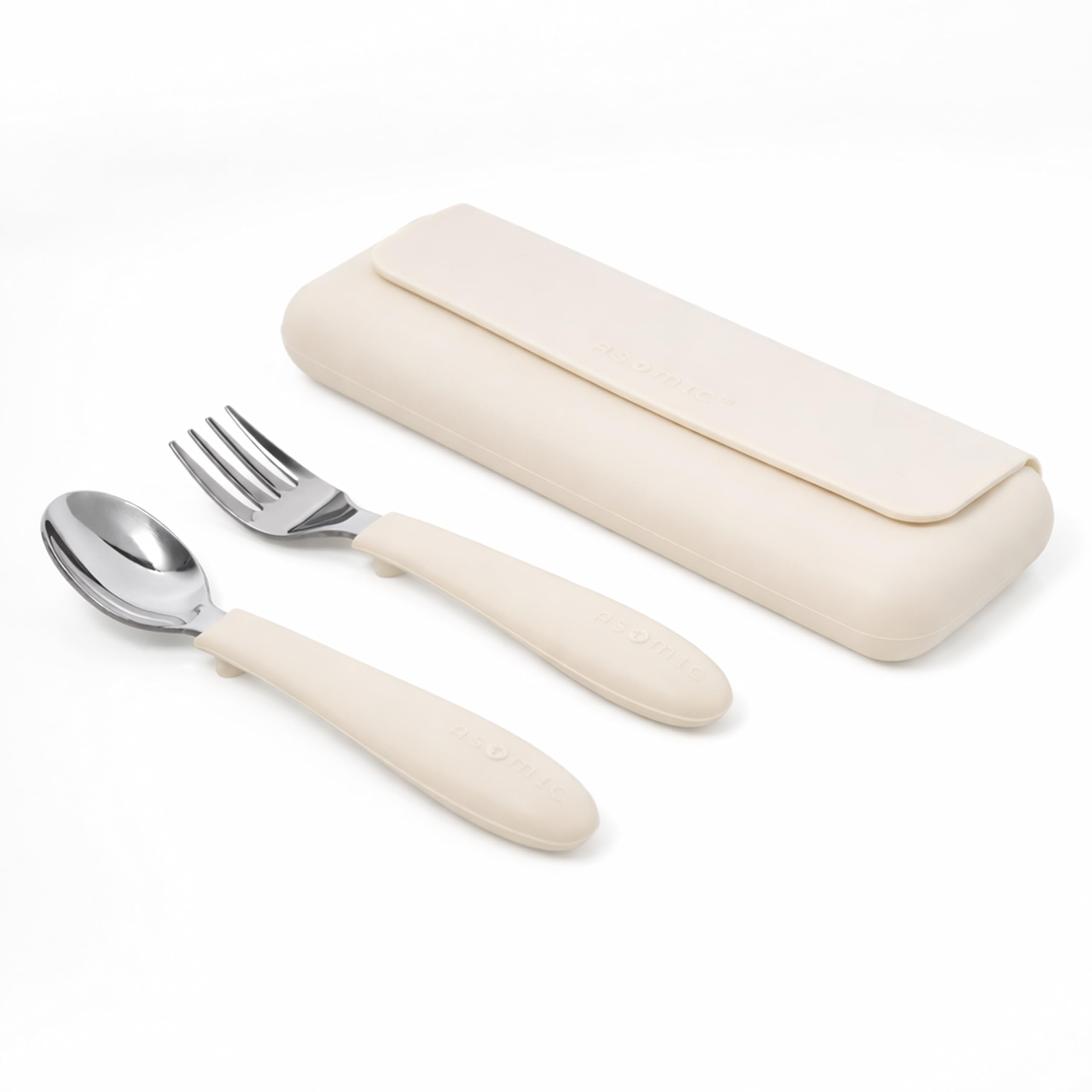 ASOMIC 316 Stainless Steel Toddler Utensils with Travel Case, Ivory