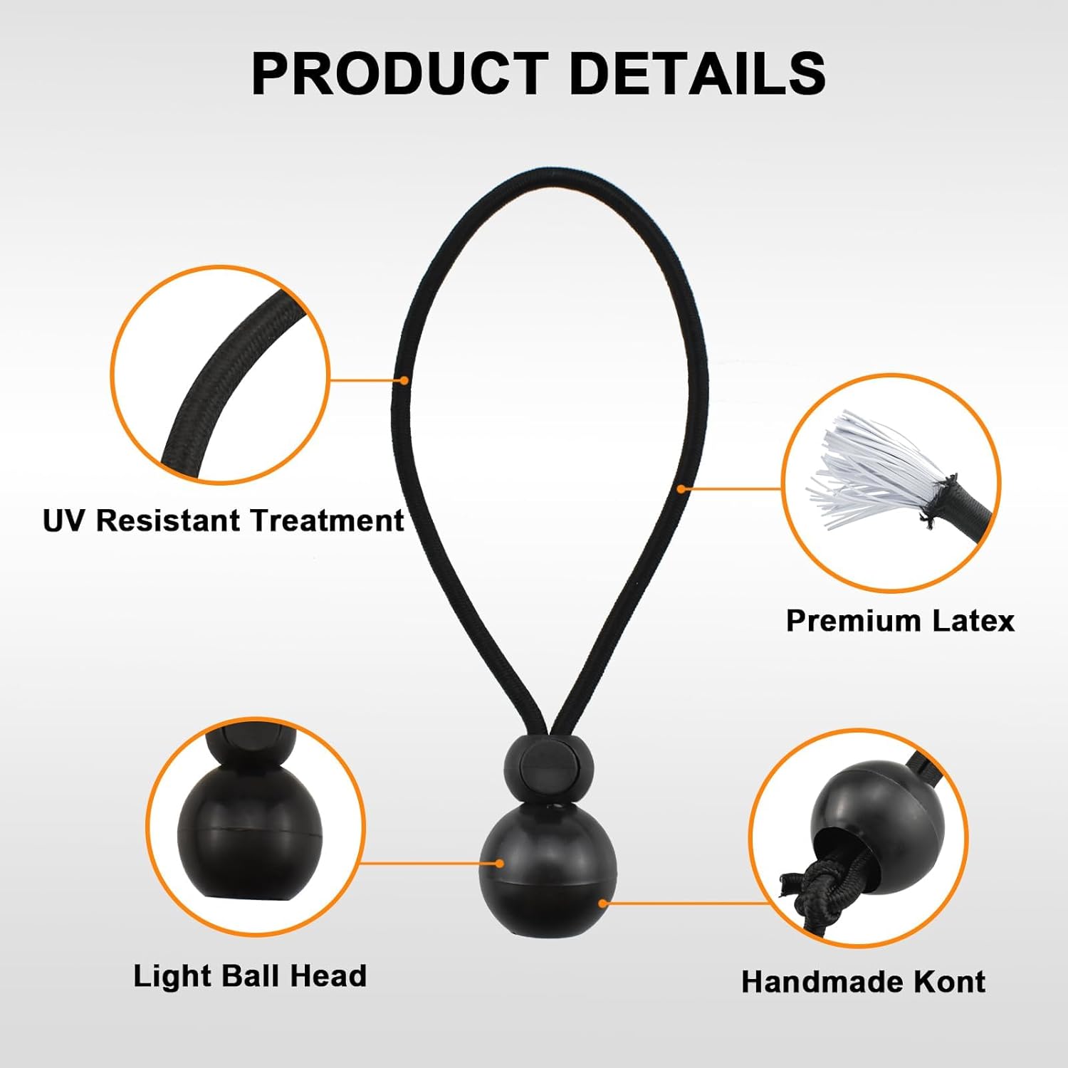 Universal Bungee Tie Downs, MARRTEUM Ball Bungee Cords Multipurpose Elastic String for Tents, Canopies, Tarp (12 Piece, Black)
