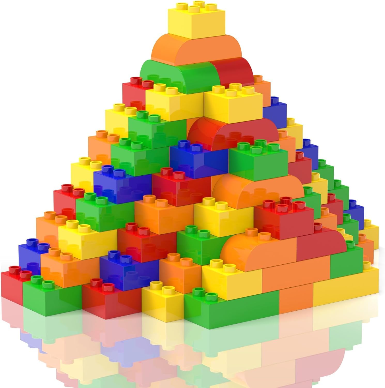 HIUME Große Klassisches Bausteine-Set, 50 Teile Quadratsteine und schräge Steine mit Bogenkanten, Kompatibel zu Allen Anderen Herstellern Bausteinen - Ideal für Kinder ab 3 4 5 6 Jahren
