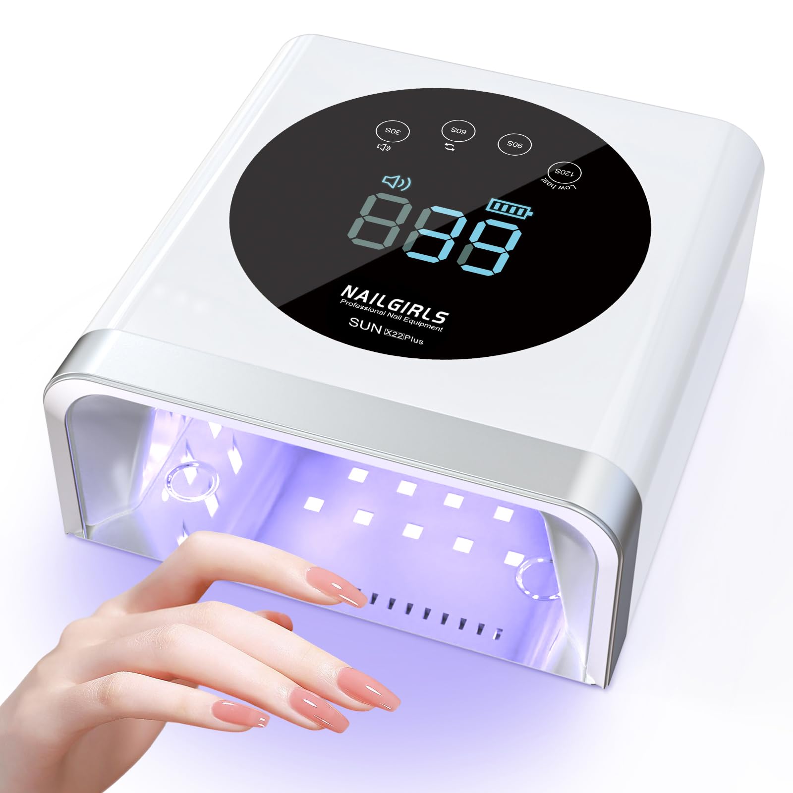NAILGIRLS Lampada LED UV Professionale per Unghie, Ricaricabile Senza Fili, 150W, 4 Modalità Timer,Sensore Automatico, Professionale Fornetto Unghie Semipermanente per Gel e Semipermanente