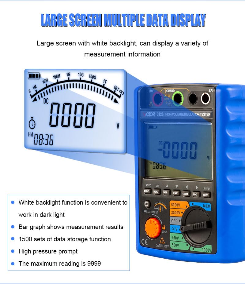 VICTOR Ohm Meters 3123 3125 3126 Factory Price Handheld High Voltage Ohm Meters 5kV Insulation Resistance Tester Price Insulation Resistance ?VICTOR 3125?